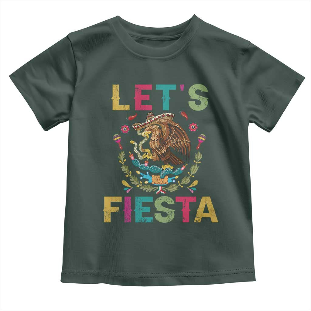 Funny Cinco De Mayo Toddler T Shirt Let's Fiesta Golden Eagle Mexico Flag
