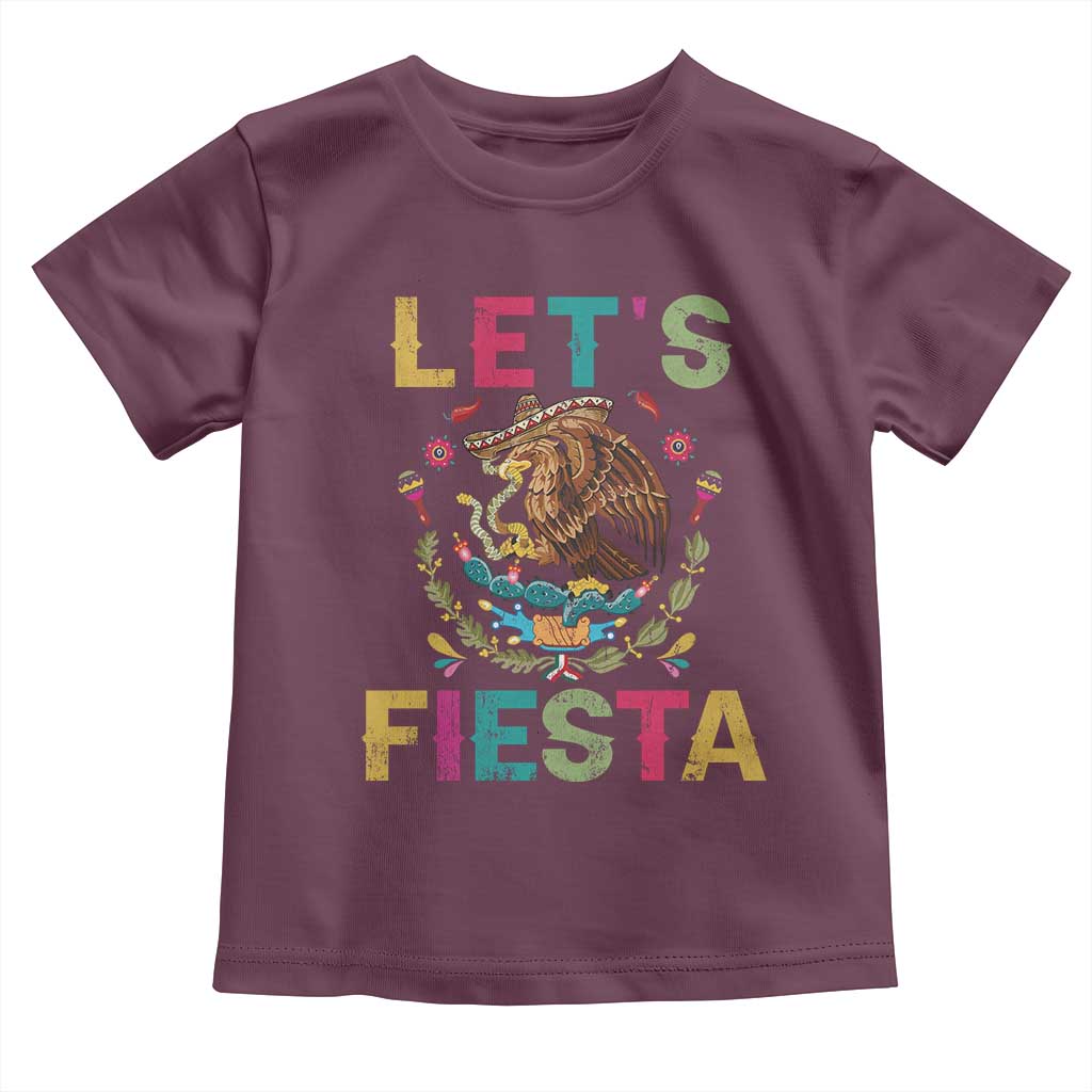 Funny Cinco De Mayo Toddler T Shirt Let's Fiesta Golden Eagle Mexico Flag