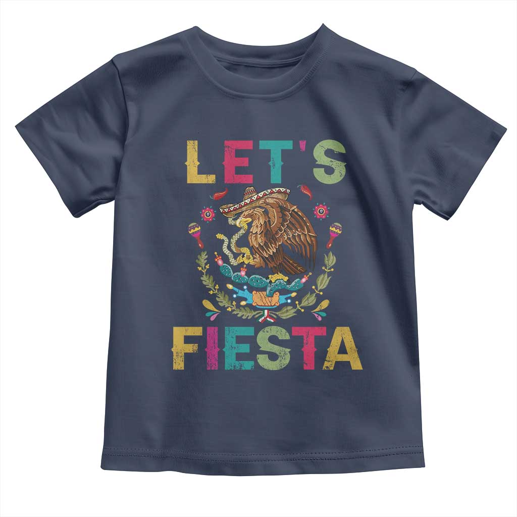 Funny Cinco De Mayo Toddler T Shirt Let's Fiesta Golden Eagle Mexico Flag