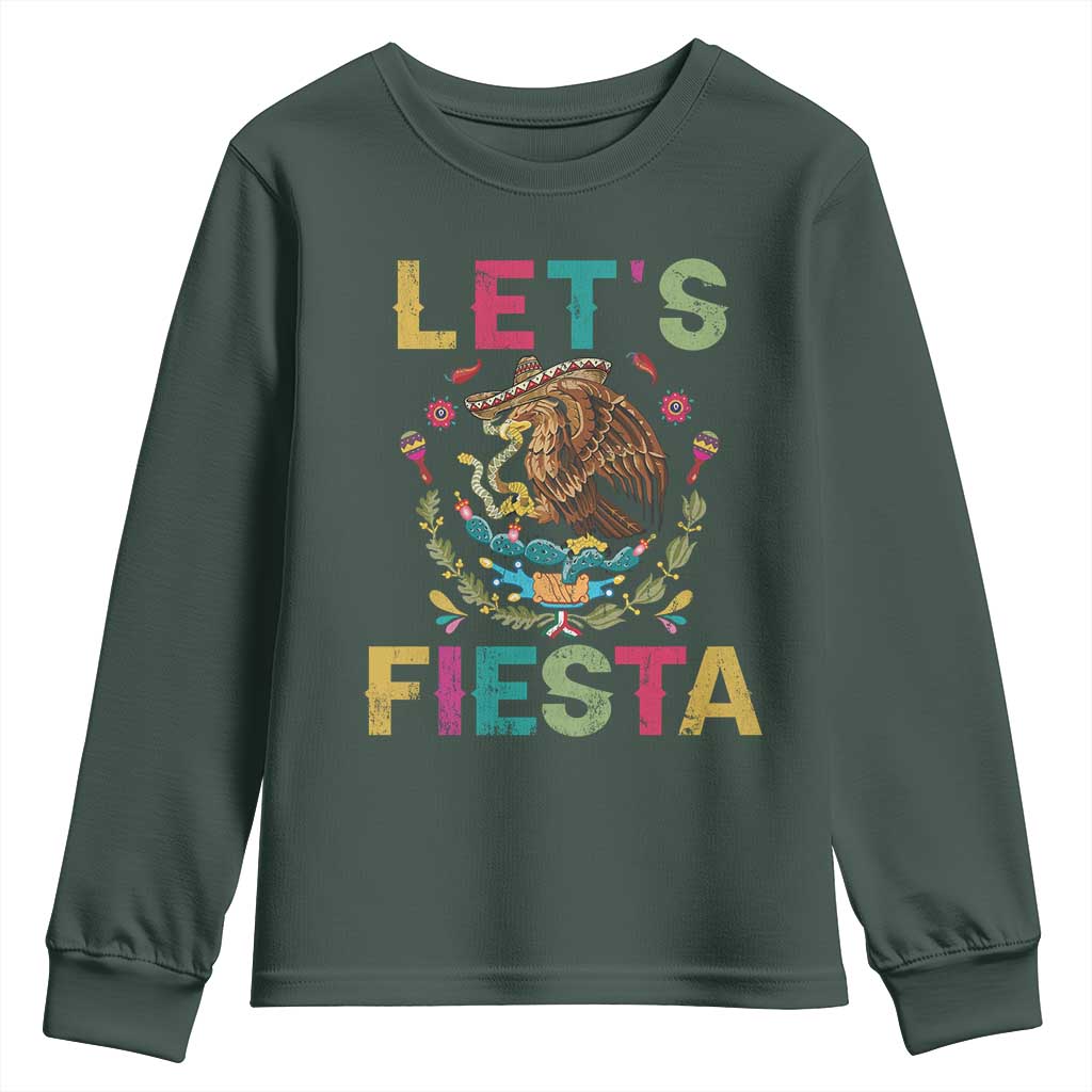 Funny Cinco De Mayo Youth Sweatshirt Let's Fiesta Golden Eagle Mexico Flag