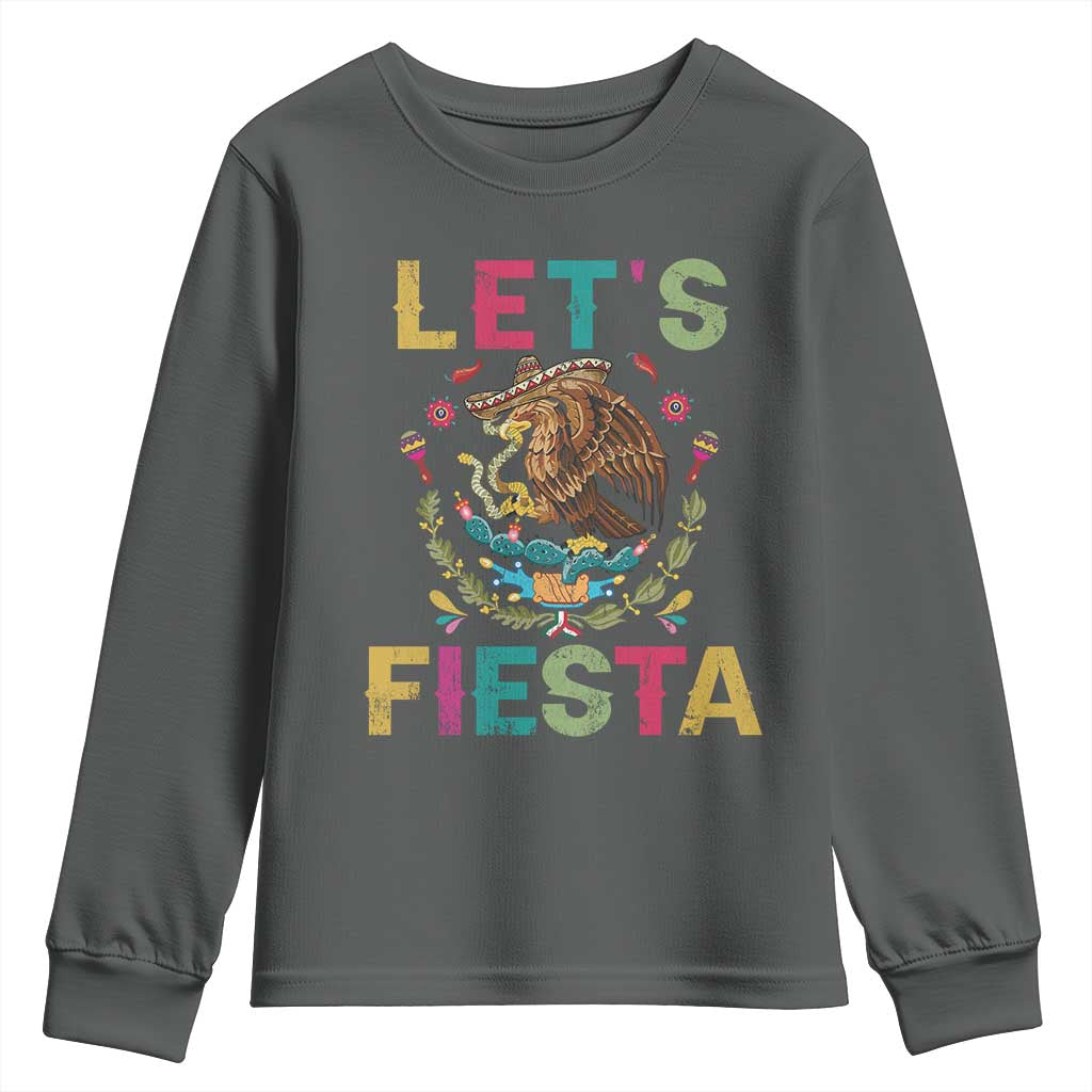 Funny Cinco De Mayo Youth Sweatshirt Let's Fiesta Golden Eagle Mexico Flag