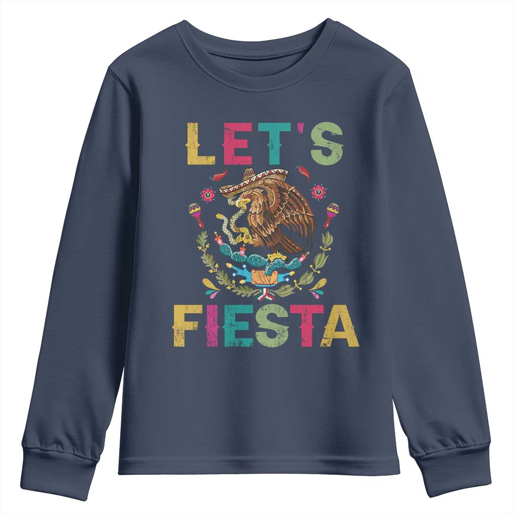 Funny Cinco De Mayo Youth Sweatshirt Let's Fiesta Golden Eagle Mexico Flag