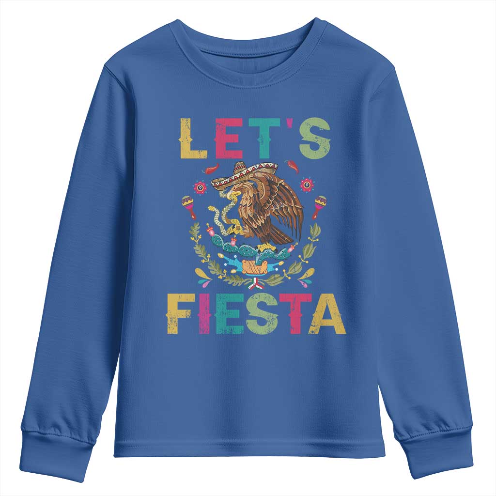 Funny Cinco De Mayo Youth Sweatshirt Let's Fiesta Golden Eagle Mexico Flag