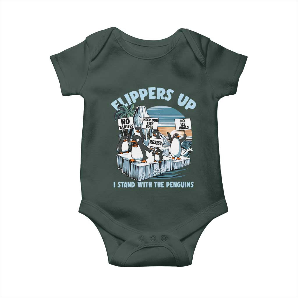Flippers Up I Stand With The Peinguins Baby Onesie Penguins Tariff Resist