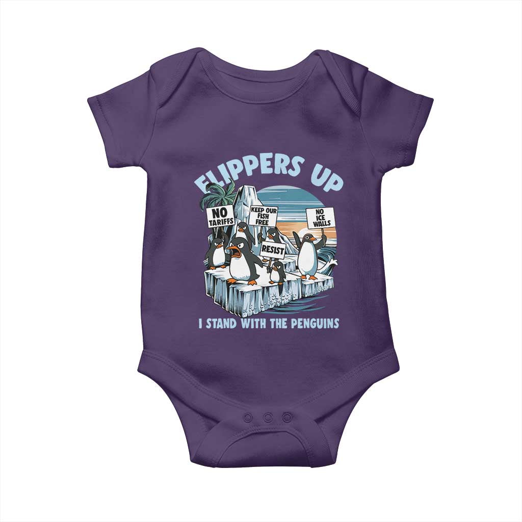 Flippers Up I Stand With The Peinguins Baby Onesie Penguins Tariff Resist