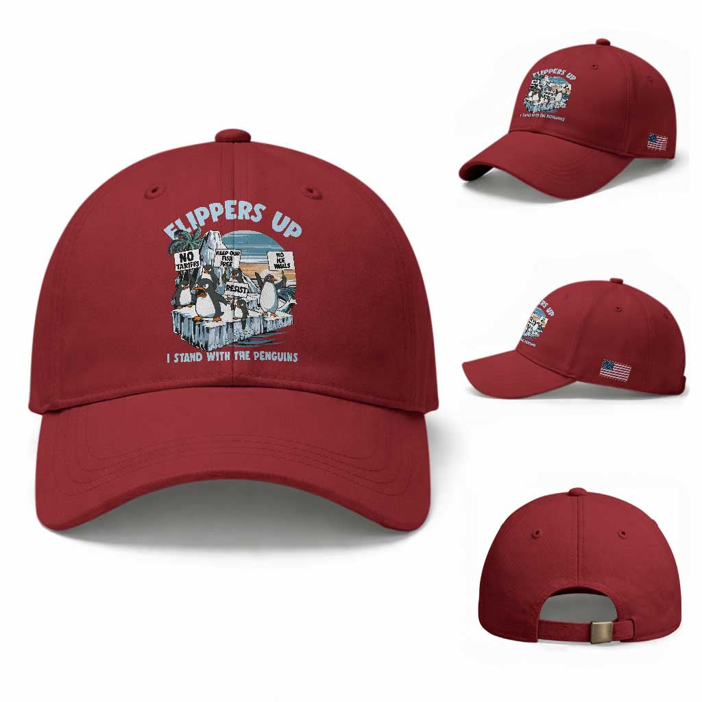 Flippers Up I Stand With The Peinguins Baseball Cap Penguins Tariff Resist