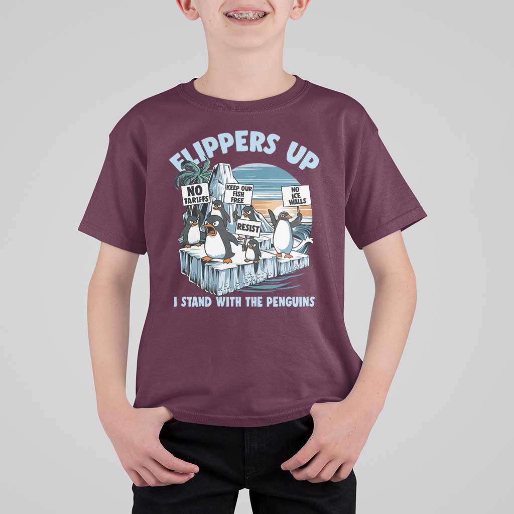 Flippers Up I Stand With The Peinguins T Shirt For Kid Penguins Tariff Resist