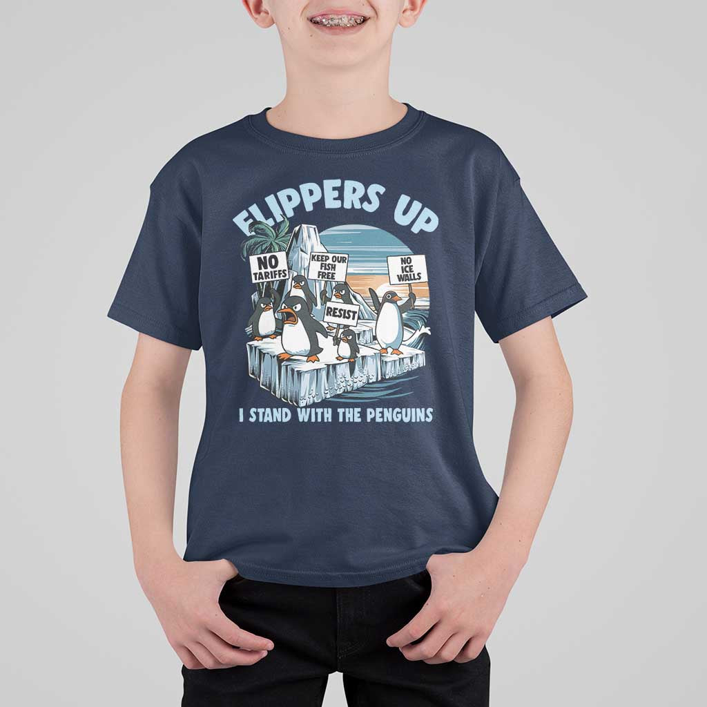 Flippers Up I Stand With The Peinguins T Shirt For Kid Penguins Tariff Resist
