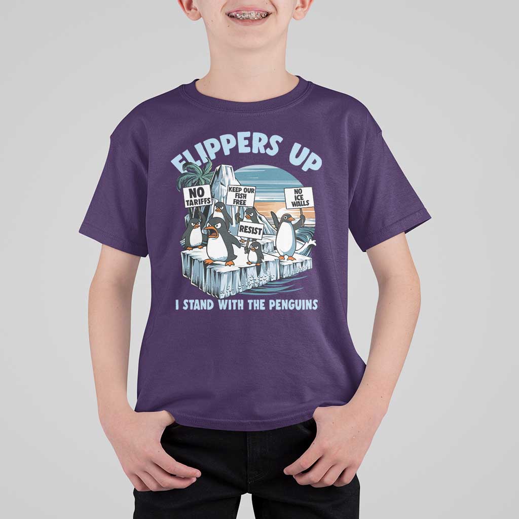 Flippers Up I Stand With The Peinguins T Shirt For Kid Penguins Tariff Resist