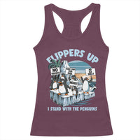 Flippers Up I Stand With The Peinguins Racerback Tank Top Penguins Tariff Resist