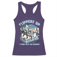 Flippers Up I Stand With The Peinguins Racerback Tank Top Penguins Tariff Resist