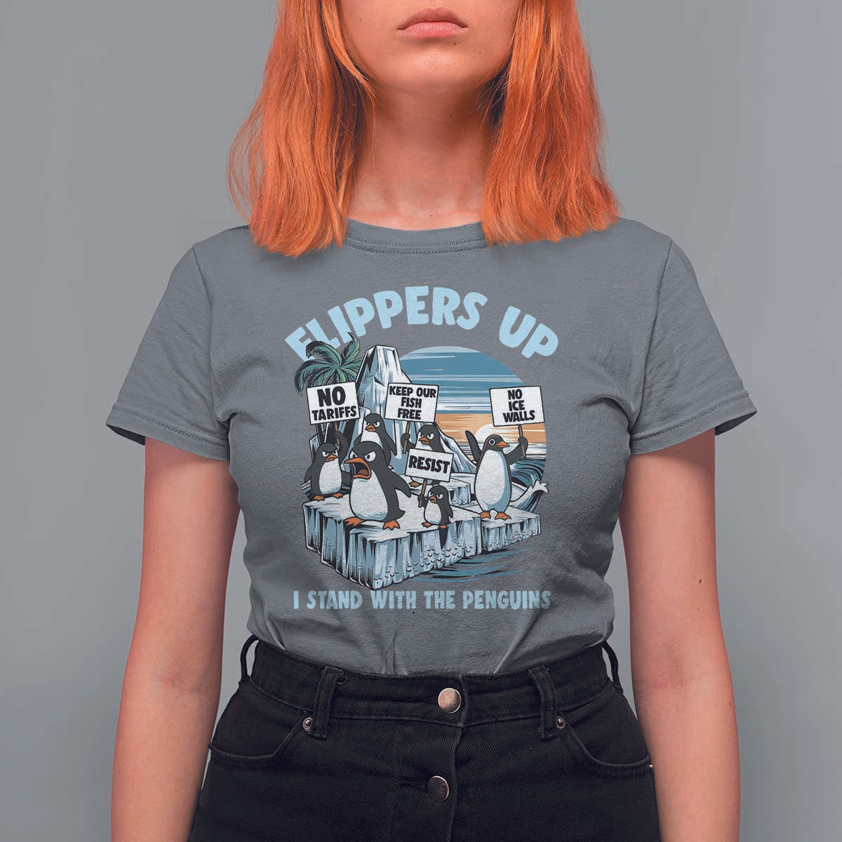 Flippers Up I Stand With The Peinguins T Shirt For Women Penguins Tariff Resist