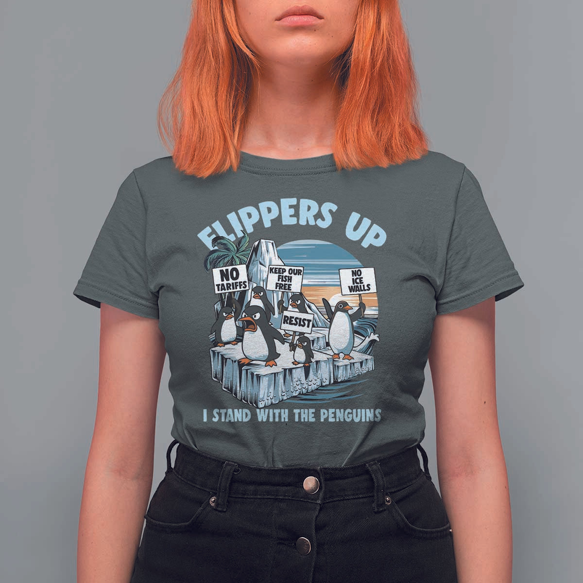 Flippers Up I Stand With The Peinguins T Shirt For Women Penguins Tariff Resist