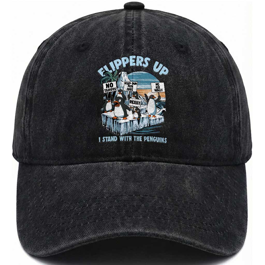 Flippers Up I Stand With The Peinguins Washed Cotton Baseball Cap Penguins Tariff Resist