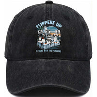 Flippers Up I Stand With The Peinguins Washed Cotton Baseball Cap Penguins Tariff Resist