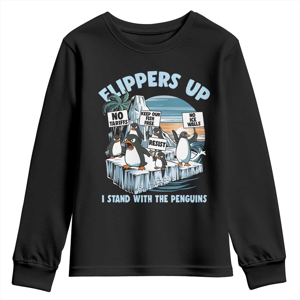 Flippers Up I Stand With The Peinguins Youth Sweatshirt Penguins Tariff Resist