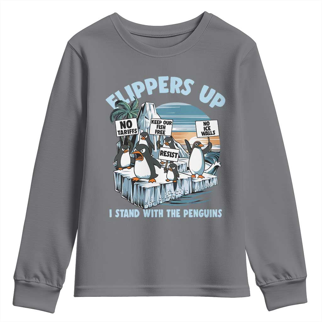 Flippers Up I Stand With The Peinguins Youth Sweatshirt Penguins Tariff Resist