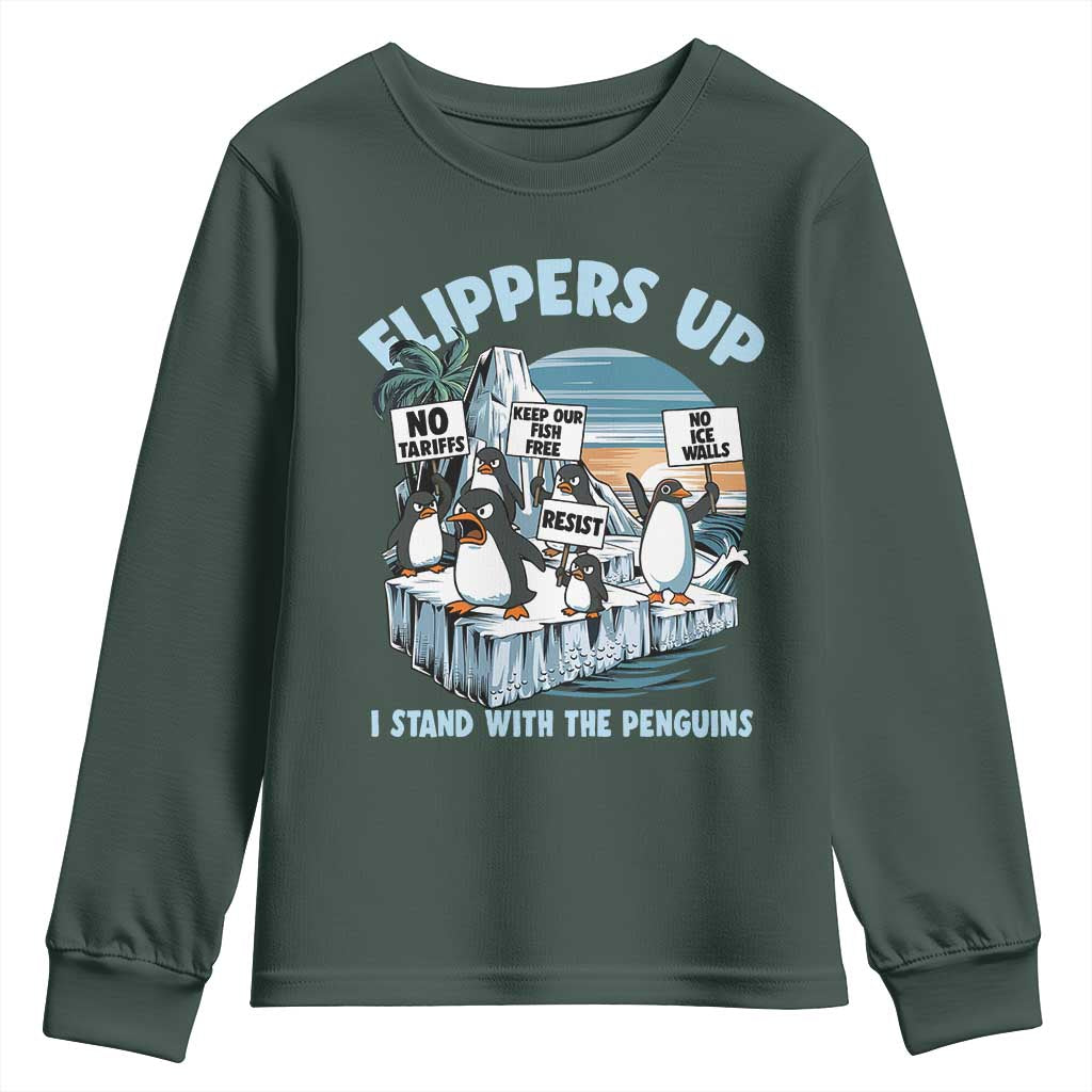 Flippers Up I Stand With The Peinguins Youth Sweatshirt Penguins Tariff Resist