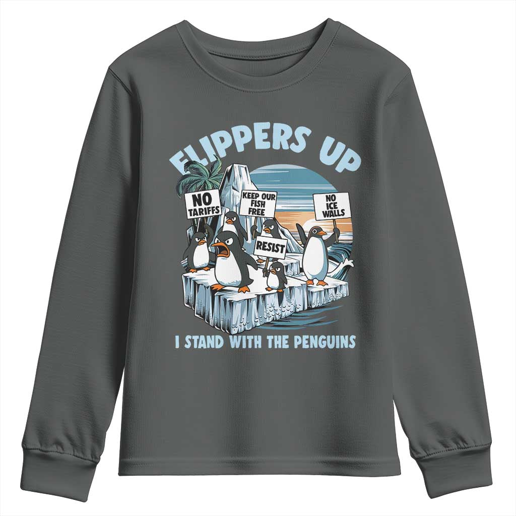 Flippers Up I Stand With The Peinguins Youth Sweatshirt Penguins Tariff Resist