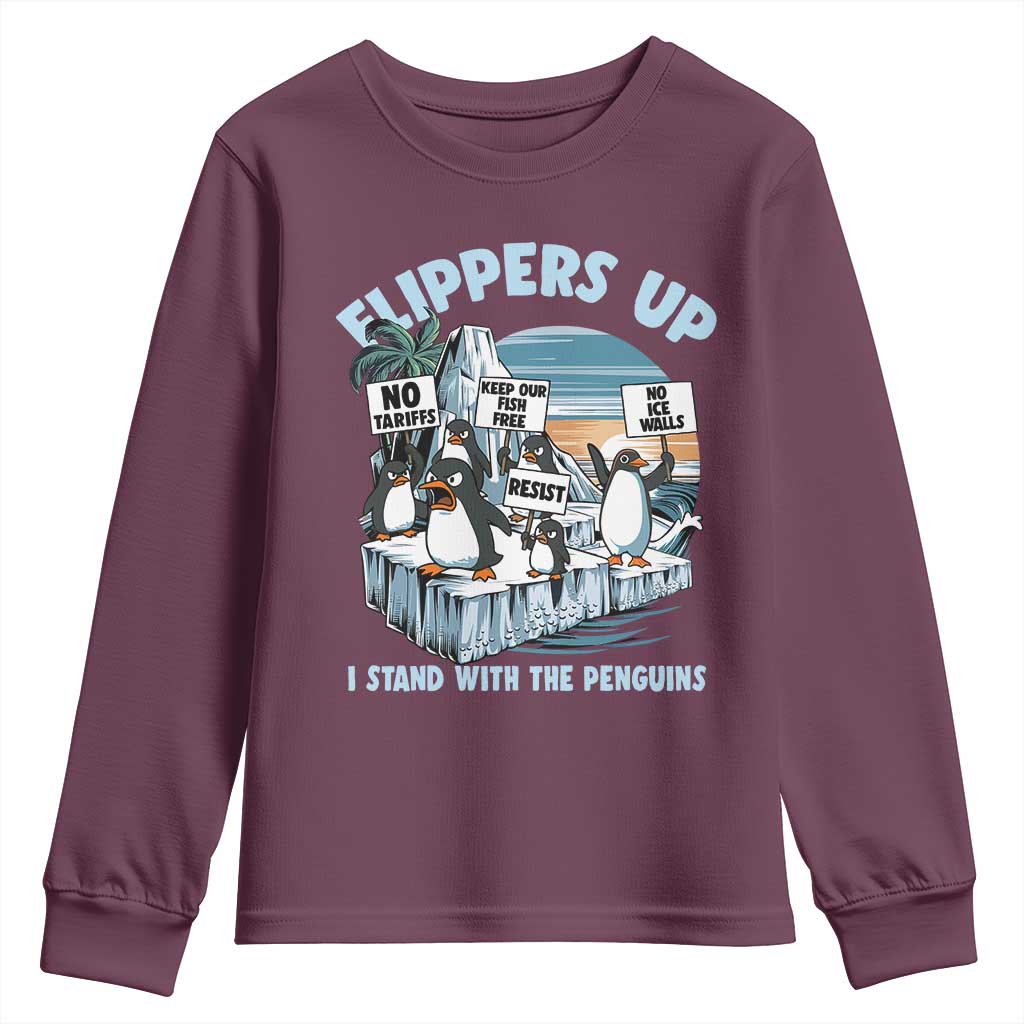 Flippers Up I Stand With The Peinguins Youth Sweatshirt Penguins Tariff Resist