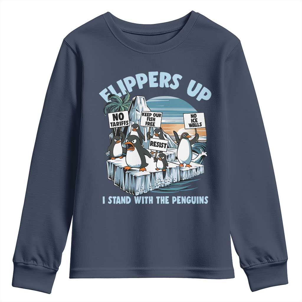 Flippers Up I Stand With The Peinguins Youth Sweatshirt Penguins Tariff Resist