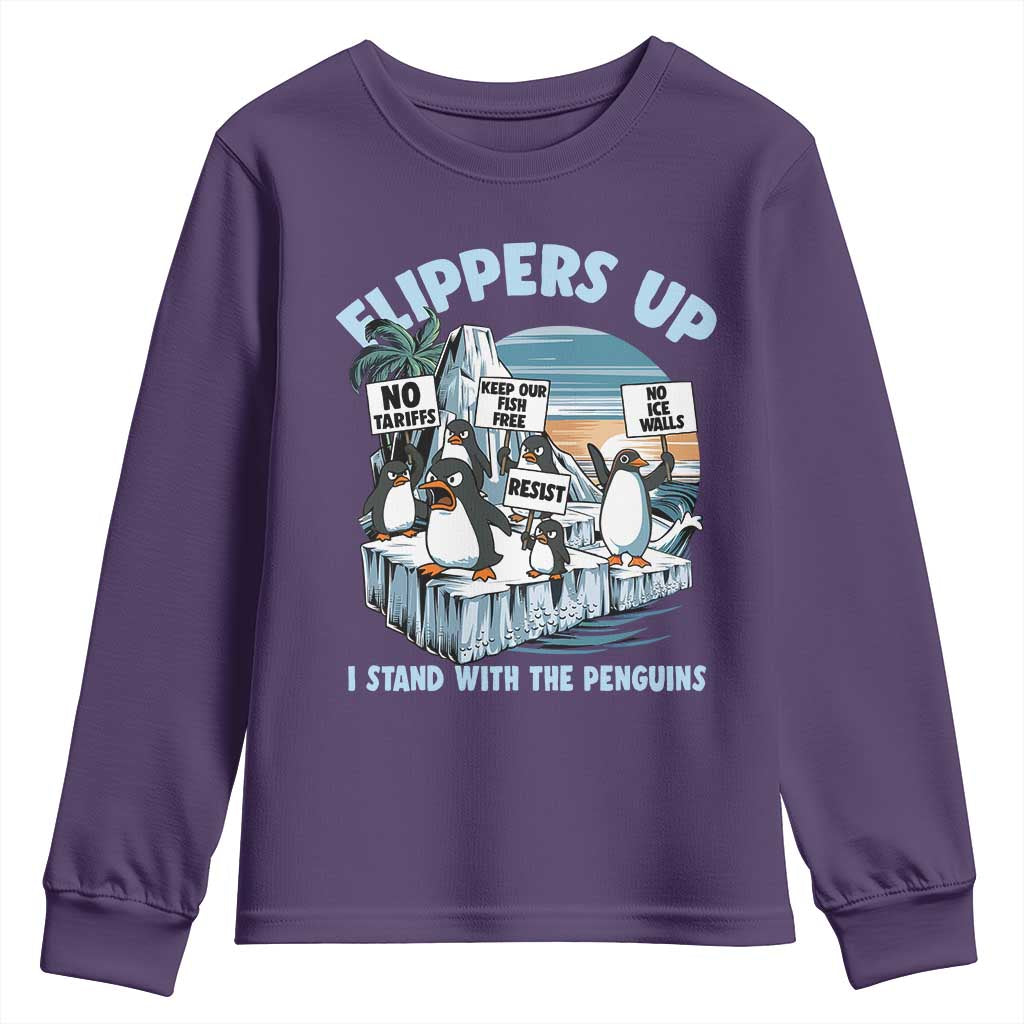 Flippers Up I Stand With The Peinguins Youth Sweatshirt Penguins Tariff Resist