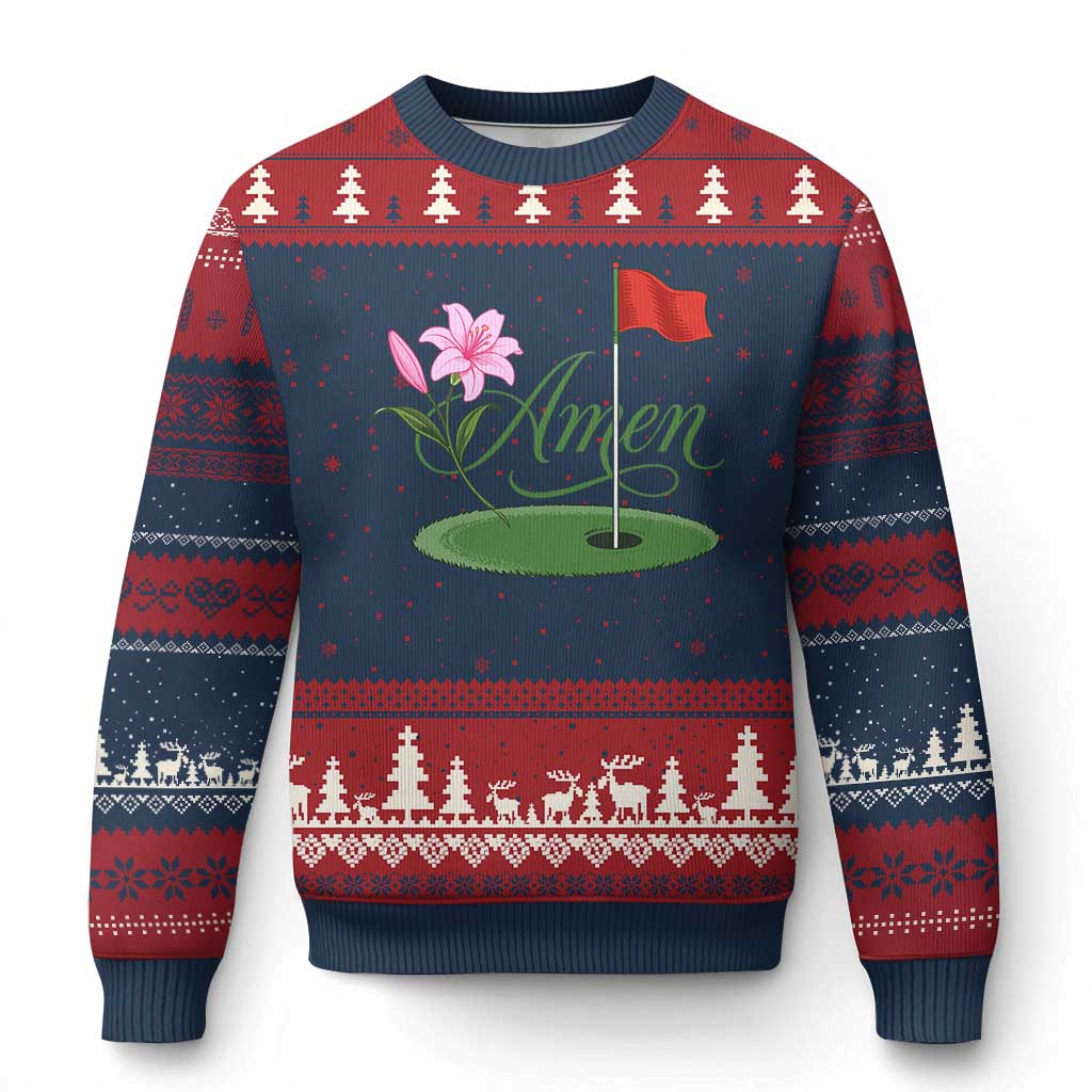 Amen Funny Golf Ugly Christmas Sweater Azalea Floral Augusta Georgia for Golfers