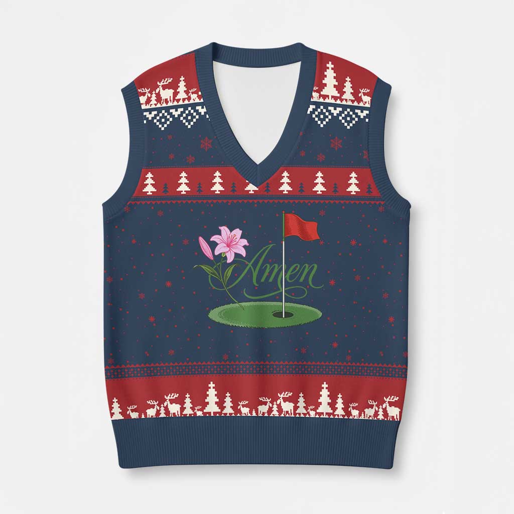 Amen Funny Golf V-Neck Knit Sweater Vest Azalea Floral Augusta Georgia for Golfers