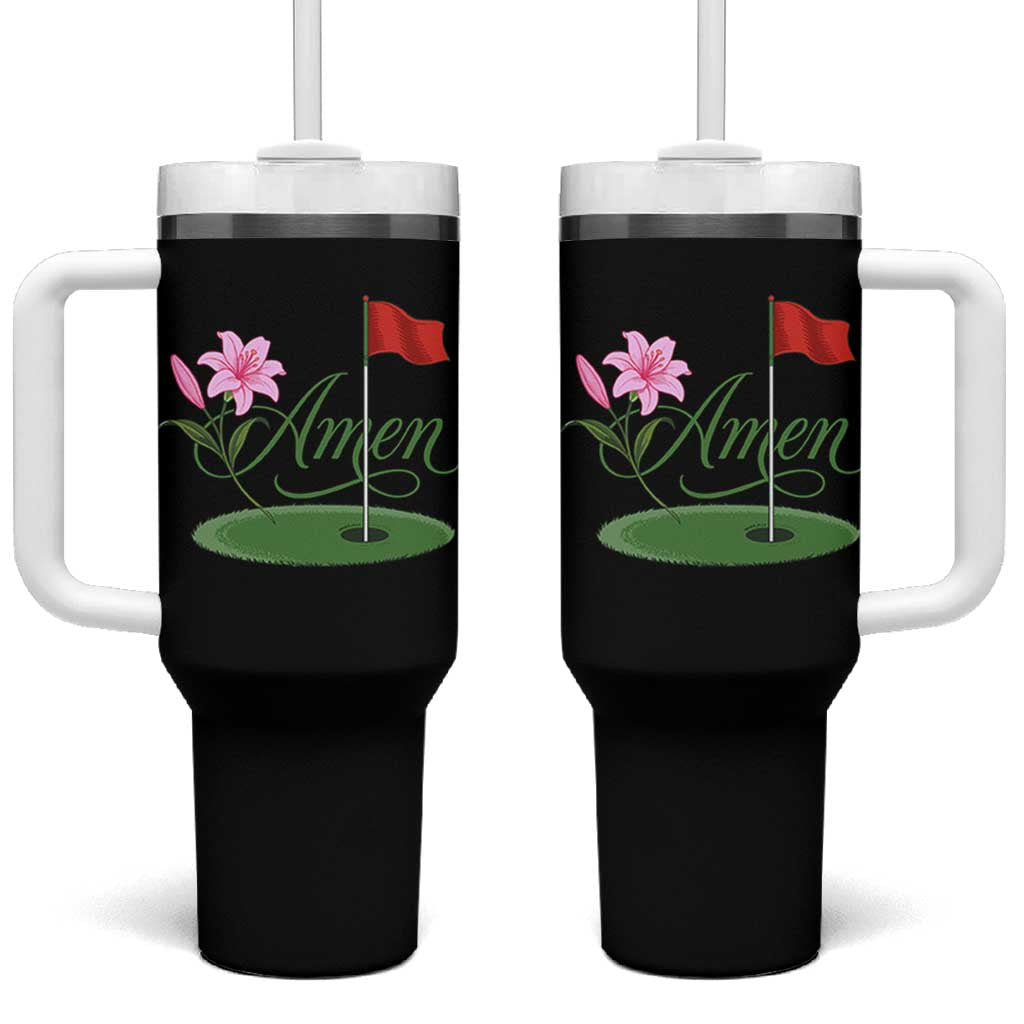 Amen Funny Golf Tumbler With Handle Azalea Floral Augusta Georgia for Golfers