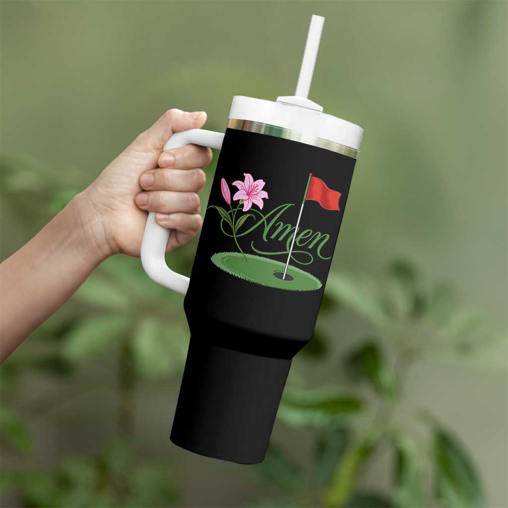 Amen Funny Golf Tumbler With Handle Azalea Floral Augusta Georgia for Golfers
