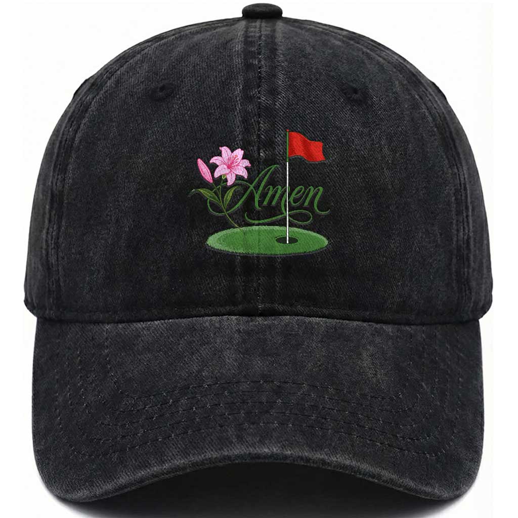 Amen Funny Golf Washed Cotton Baseball Cap Azalea Floral Augusta Georgia for Golfers