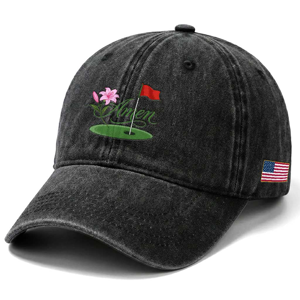 Amen Funny Golf Washed Cotton Baseball Cap Azalea Floral Augusta Georgia for Golfers