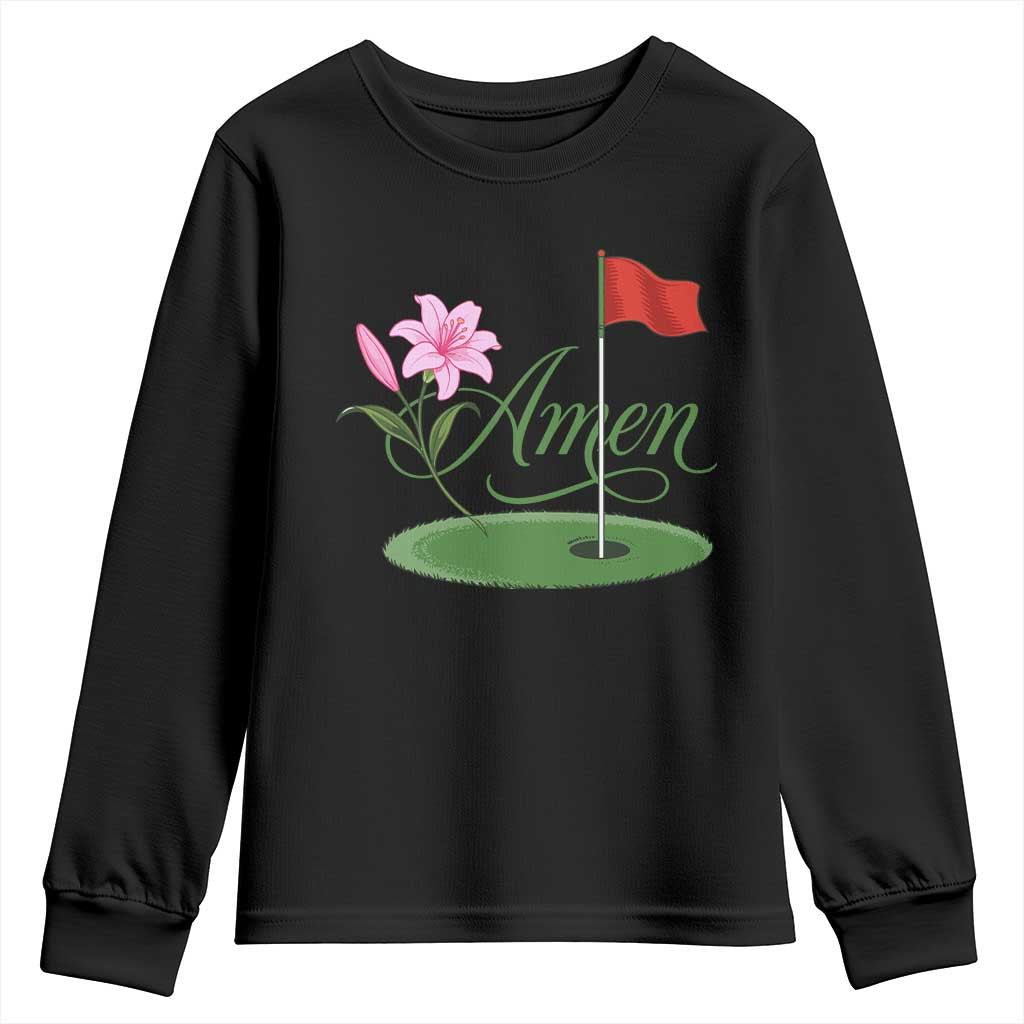 Amen Funny Golf Youth Sweatshirt Azalea Floral Augusta Georgia for Golfers