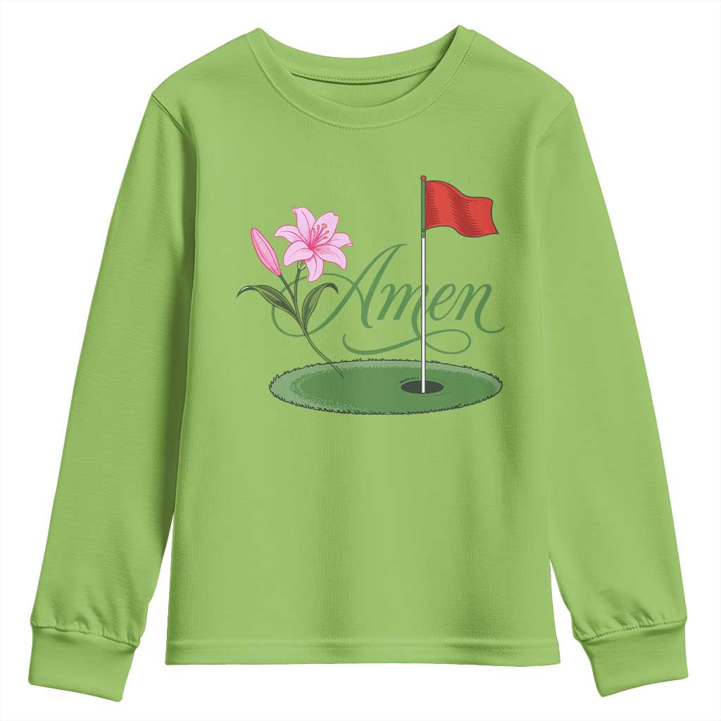 Amen Funny Golf Youth Sweatshirt Azalea Floral Augusta Georgia for Golfers