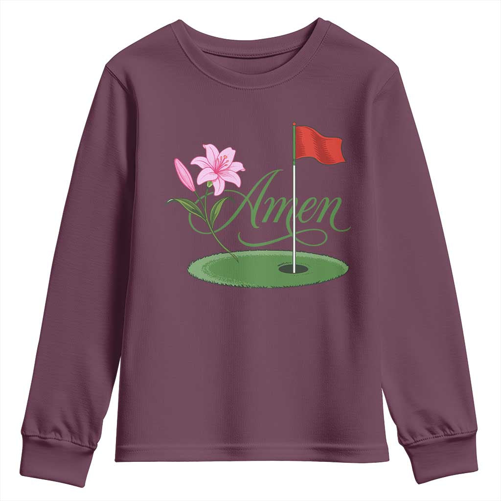 Amen Funny Golf Youth Sweatshirt Azalea Floral Augusta Georgia for Golfers