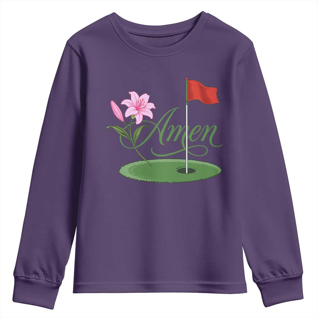 Amen Funny Golf Youth Sweatshirt Azalea Floral Augusta Georgia for Golfers