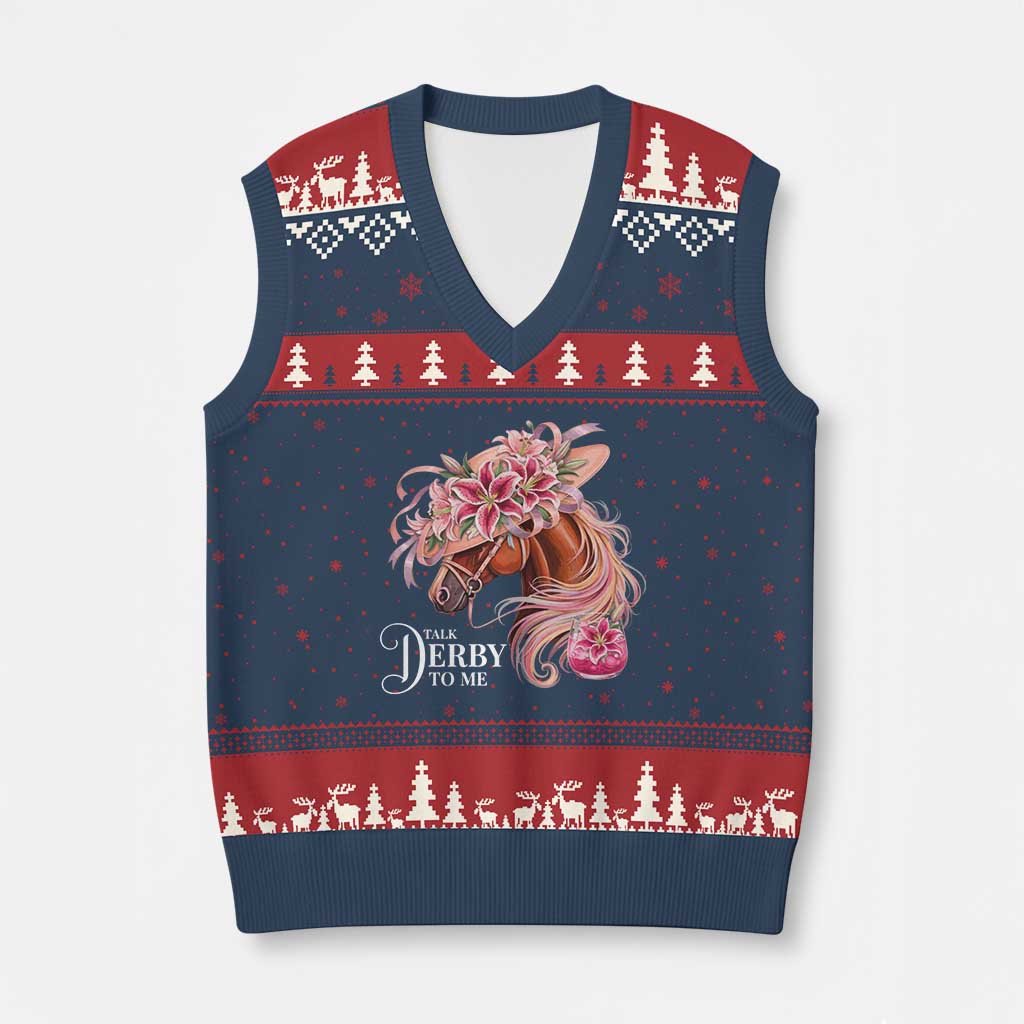 Talk Derby To Me V-Neck Knit Sweater Vest Funny Horse Racing Derby Day Stargazer Lilies