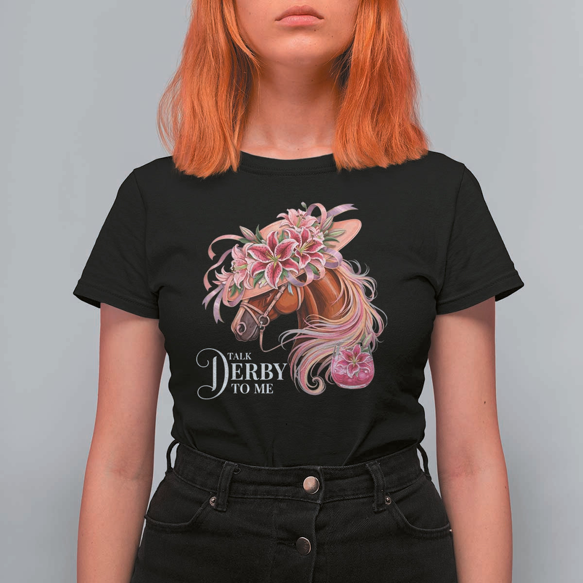 Talk Derby To Me T Shirt For Women Funny Horse Racing Derby Day Stargazer Lilies