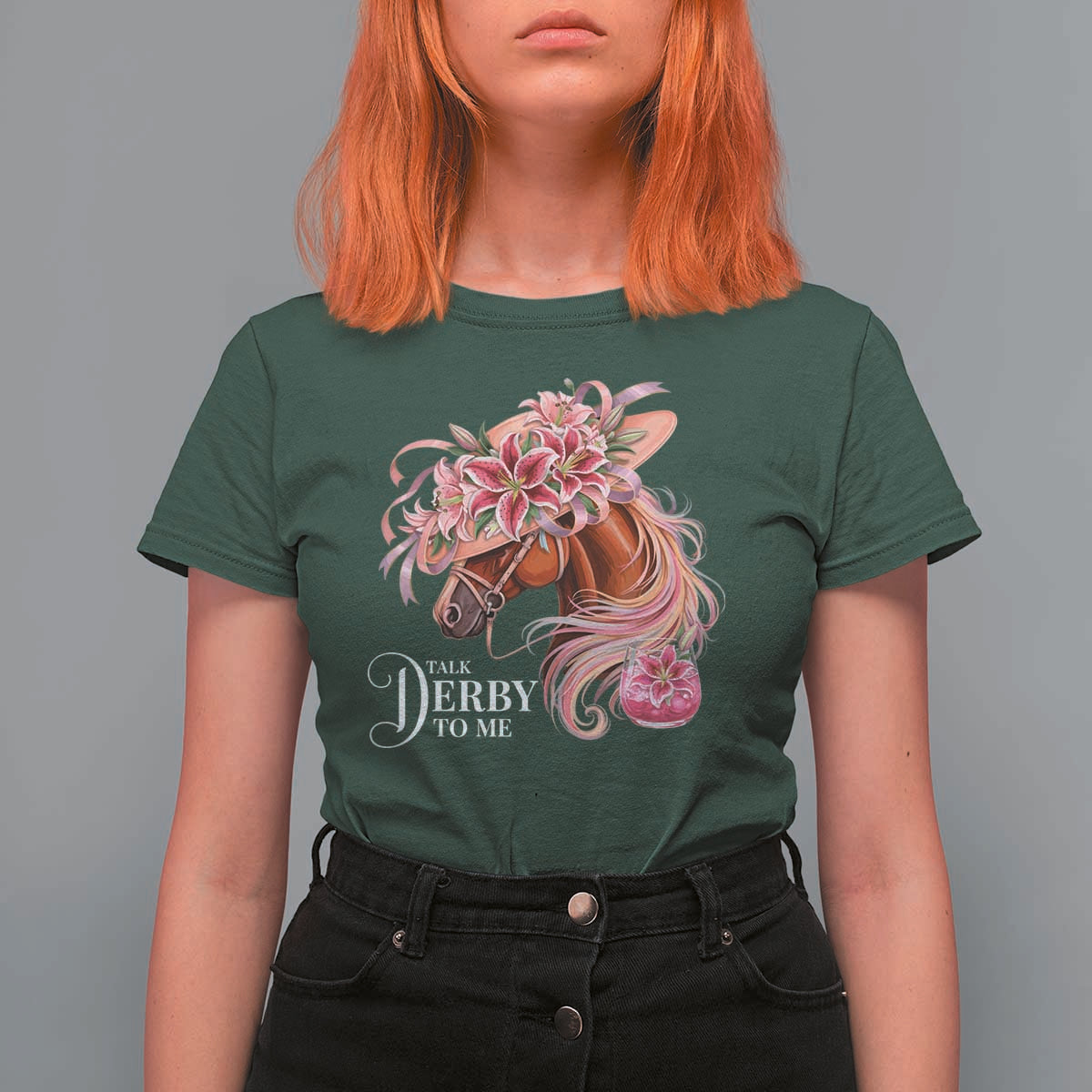 Talk Derby To Me T Shirt For Women Funny Horse Racing Derby Day Stargazer Lilies