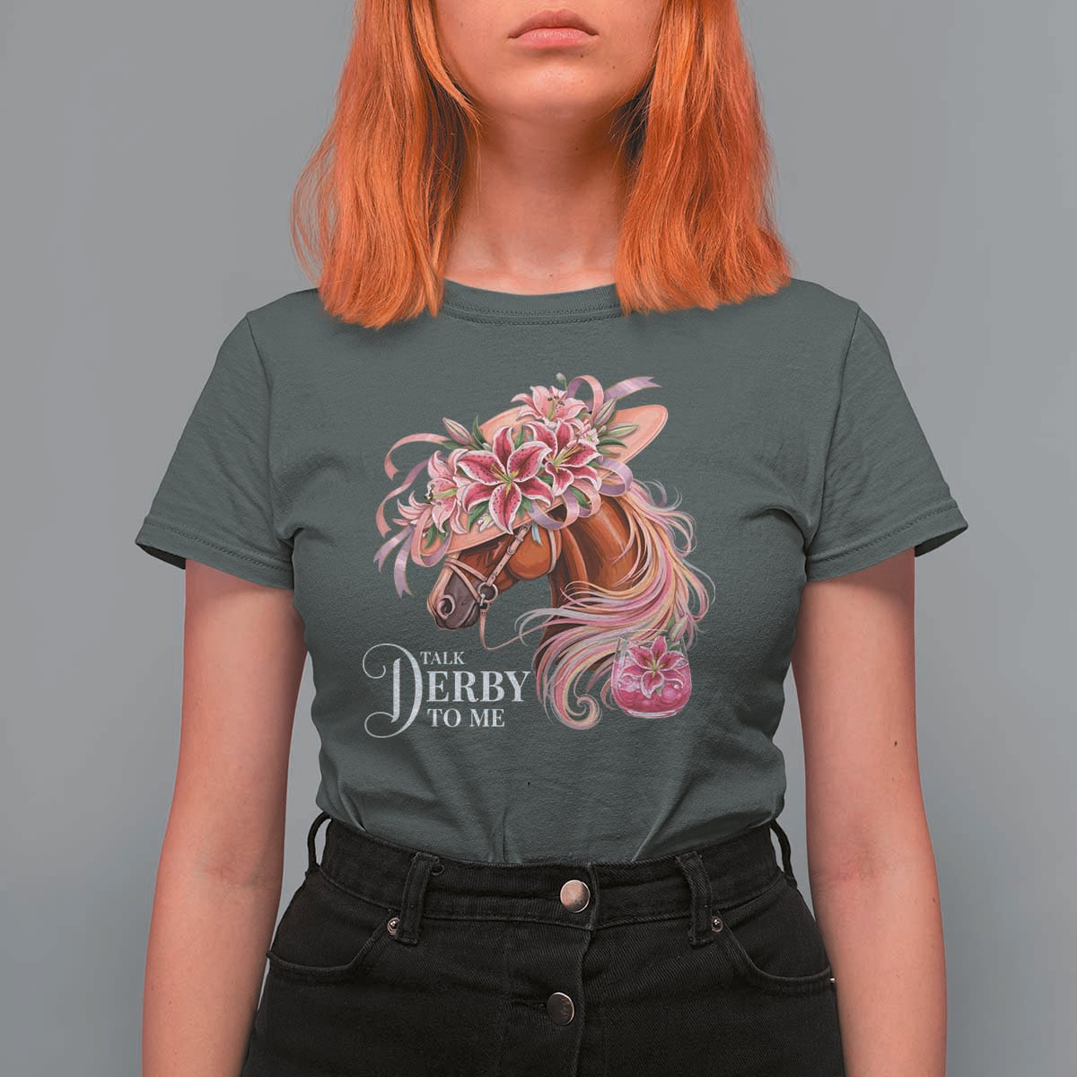 Talk Derby To Me T Shirt For Women Funny Horse Racing Derby Day Stargazer Lilies