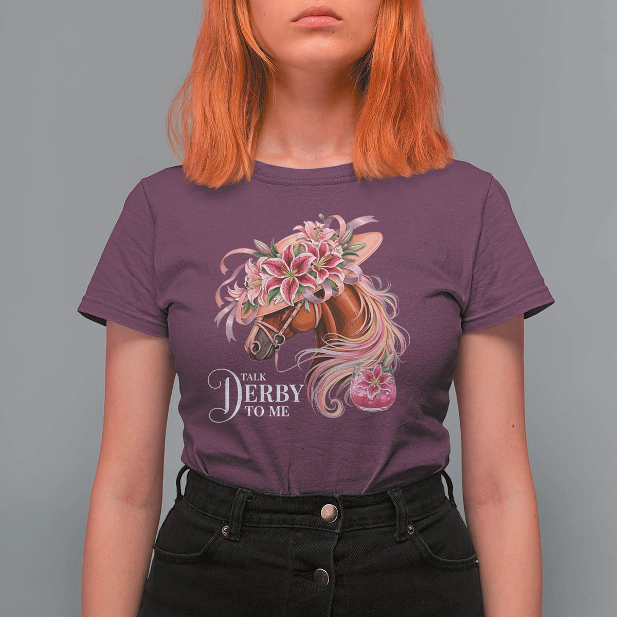 Talk Derby To Me T Shirt For Women Funny Horse Racing Derby Day Stargazer Lilies