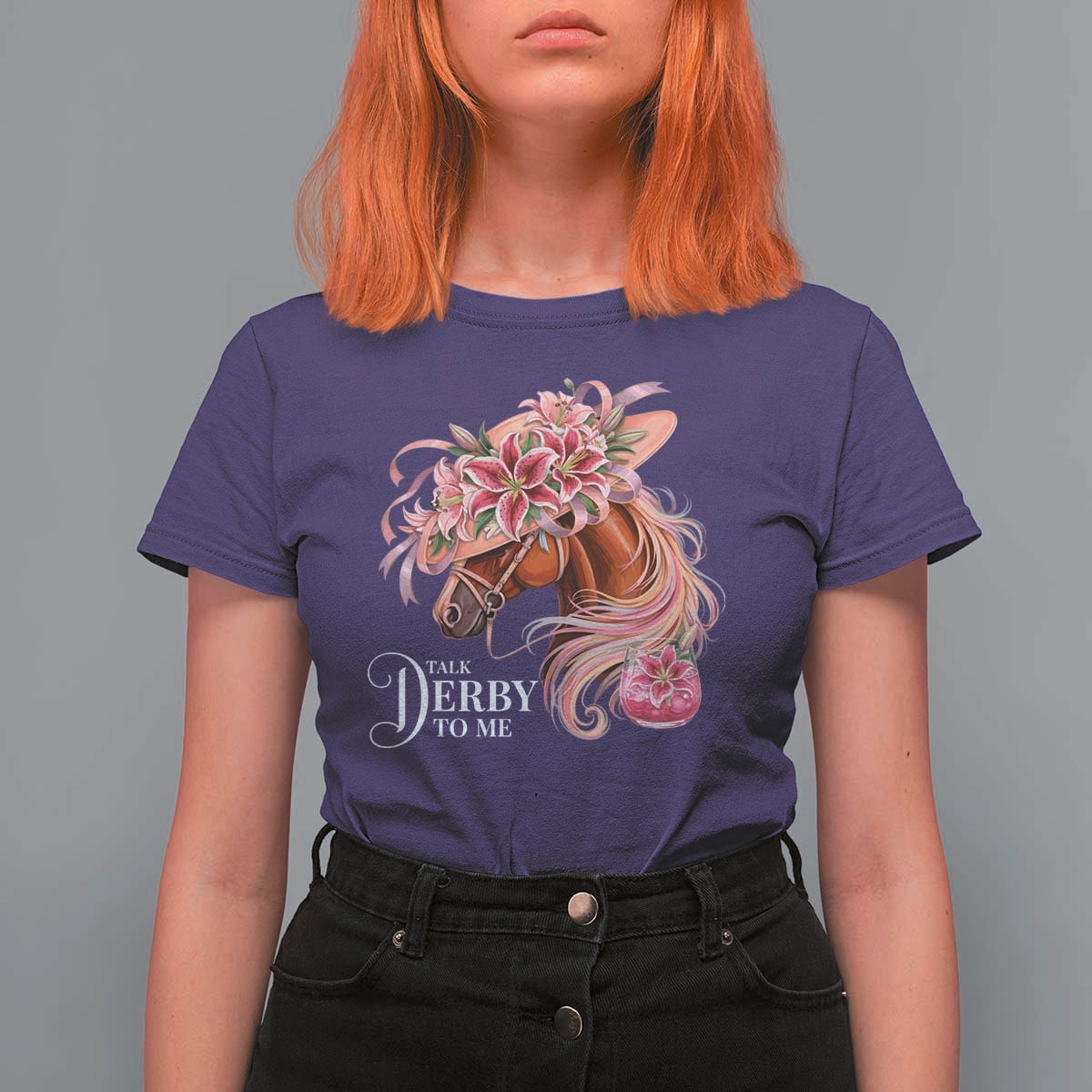 Talk Derby To Me T Shirt For Women Funny Horse Racing Derby Day Stargazer Lilies