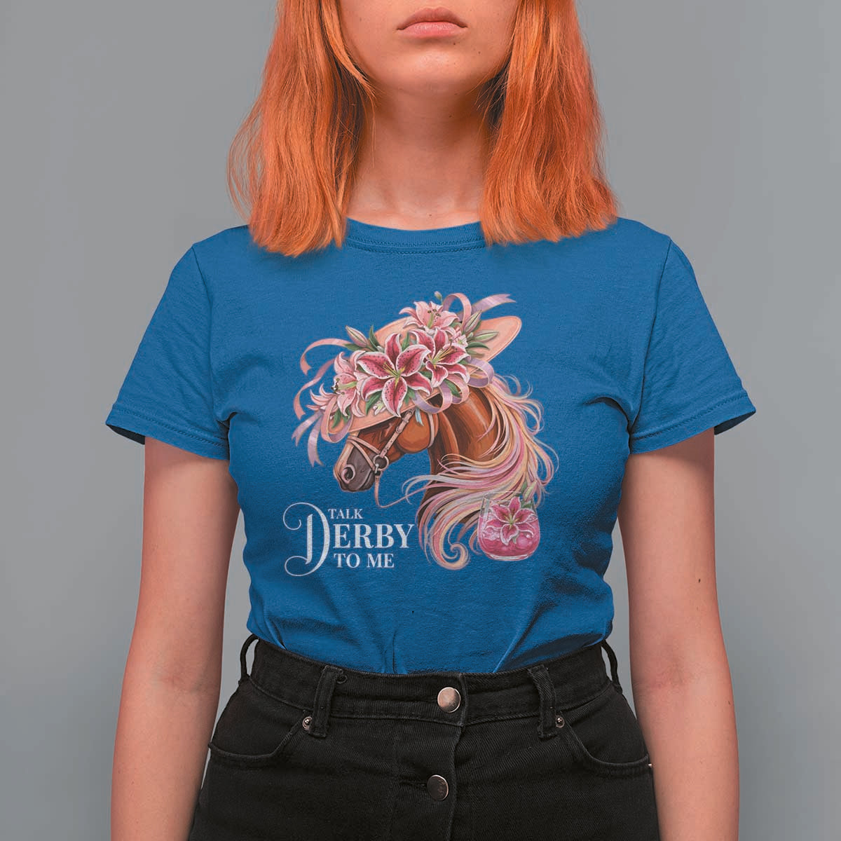 Talk Derby To Me T Shirt For Women Funny Horse Racing Derby Day Stargazer Lilies