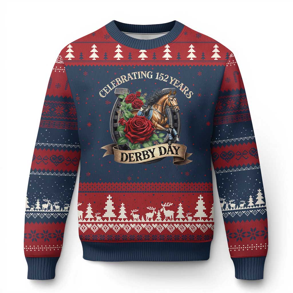 Celebrating 152 Years Derby Day Ugly Christmas Sweater Vintage Horse Racing Roses