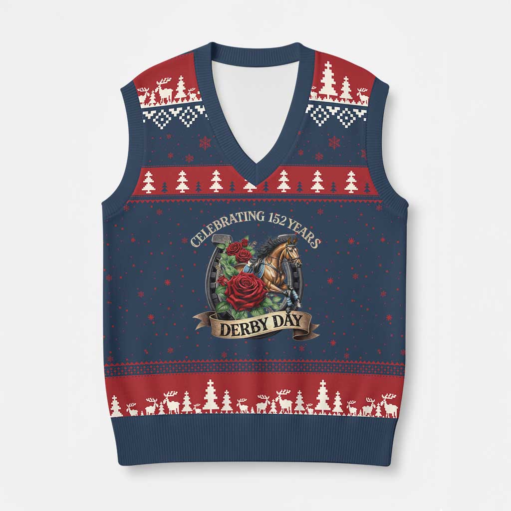 Celebrating 152 Years Derby Day V-Neck Knit Sweater Vest Vintage Horse Racing Roses