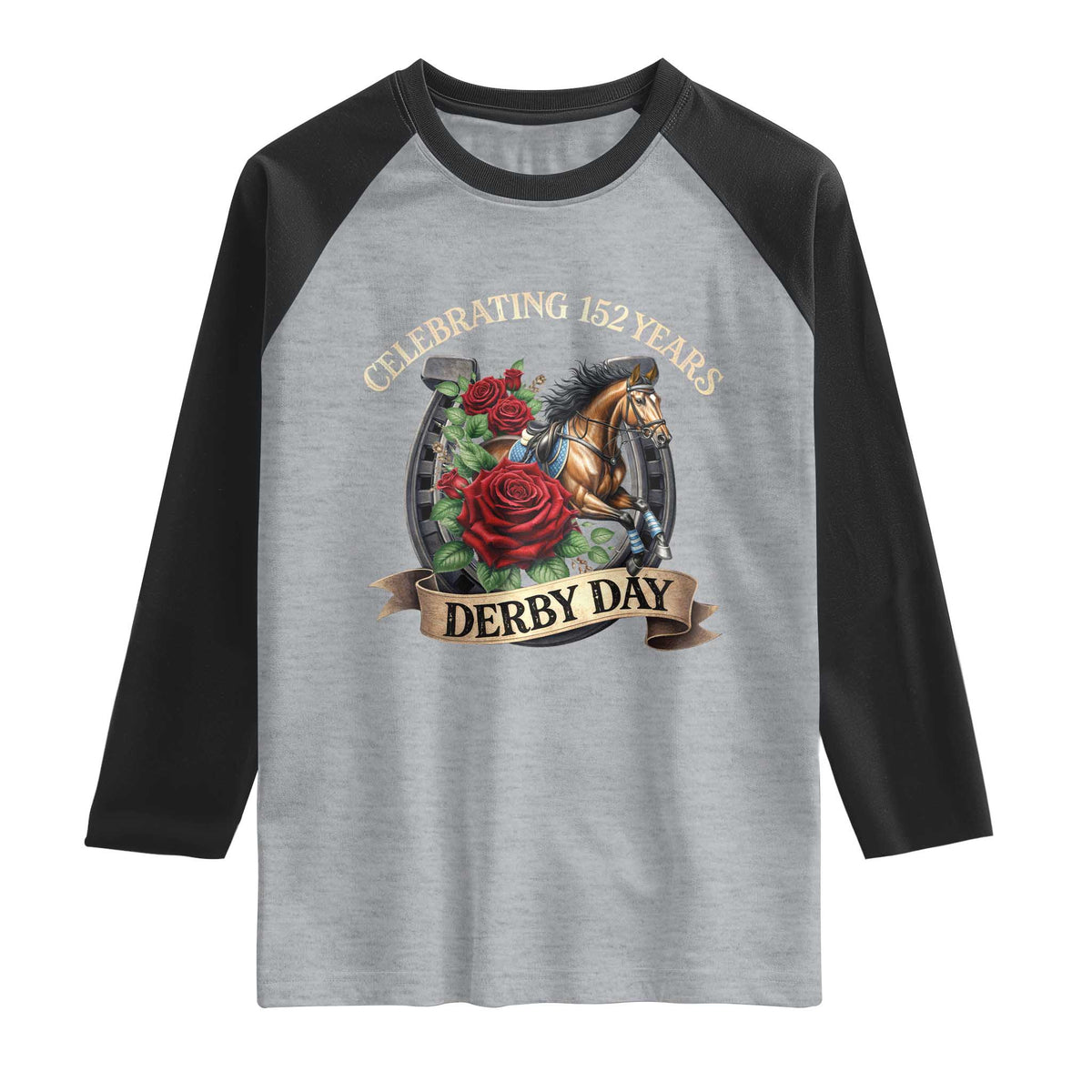 Celebrating 152 Years Derby Day Raglan Shirt Vintage Horse Racing Roses