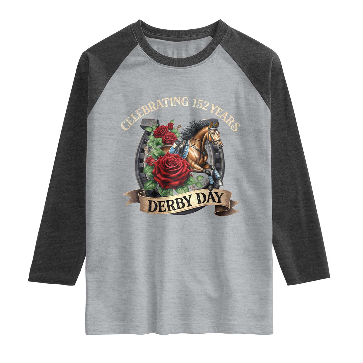 Celebrating 152 Years Derby Day Raglan Shirt Vintage Horse Racing Roses