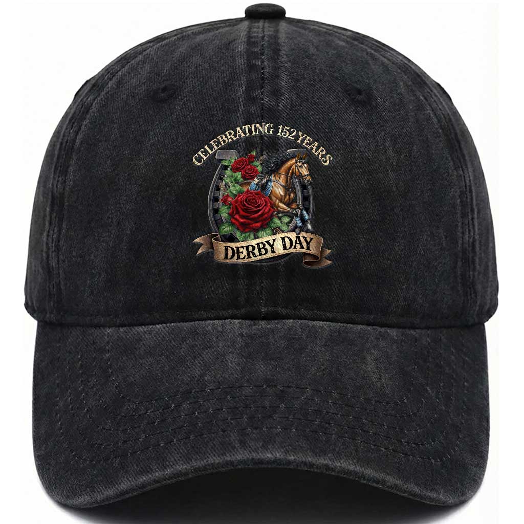 Celebrating 152 Years Derby Day Washed Cotton Baseball Cap Vintage Horse Racing Roses