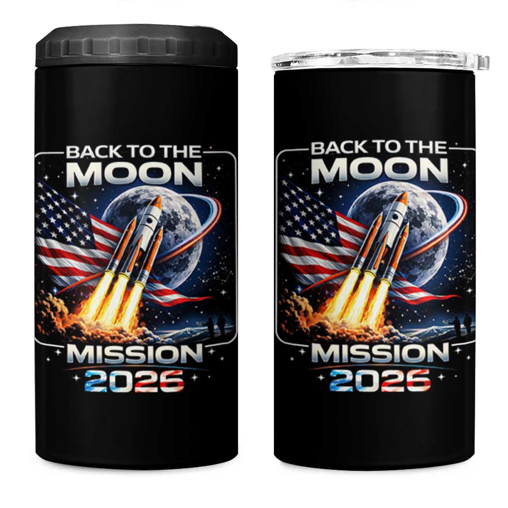 Back To The Moon Mission 2026 4 in 1 Can Cooler Tumbler Rocket Launch Moon Space Program