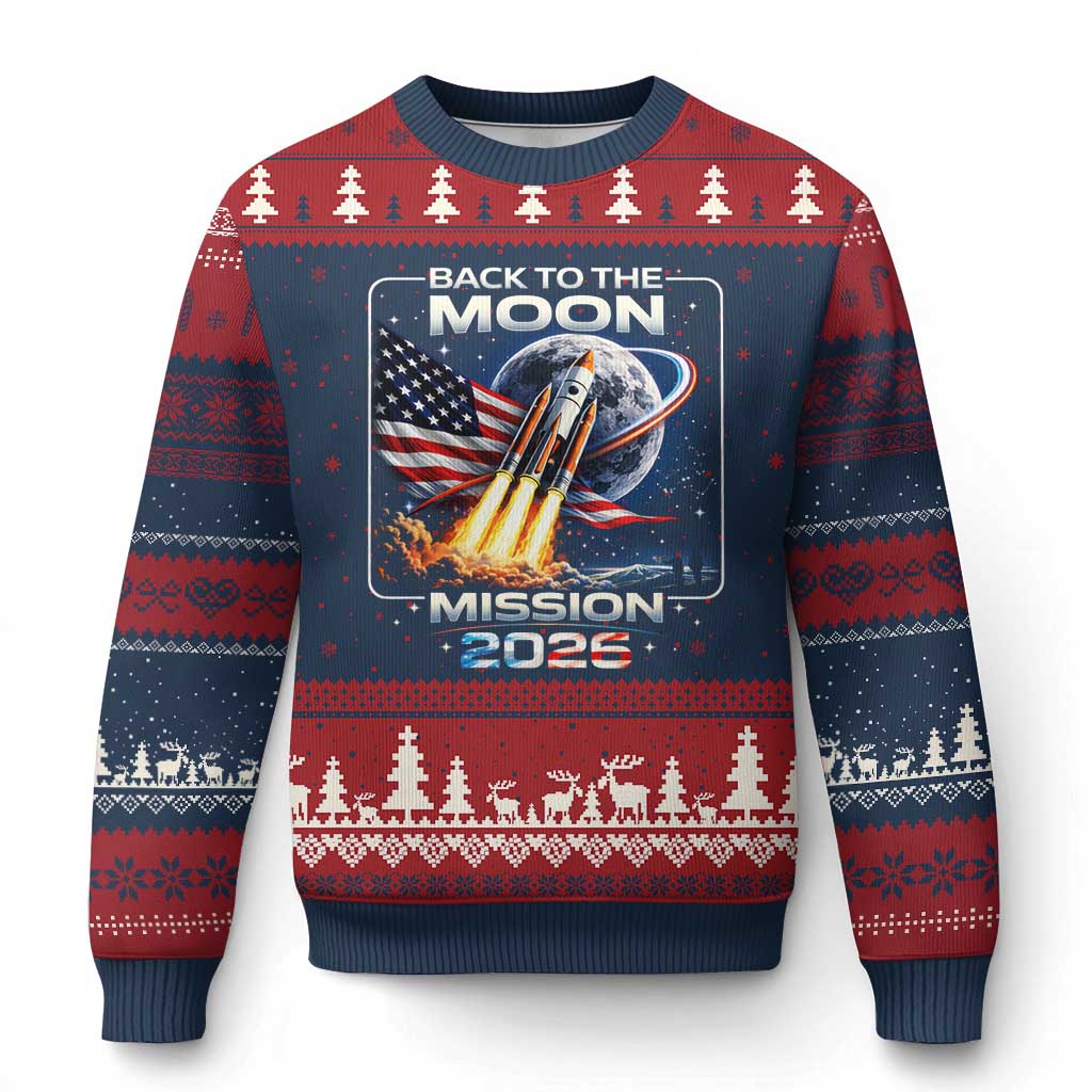 Back To The Moon Mission 2026 Ugly Christmas Sweater Rocket Launch Moon Space Program